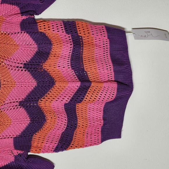 Knit Mix Knit Chevron Short sleeve shirt Multicolor V Neck - Picture 3 of 8